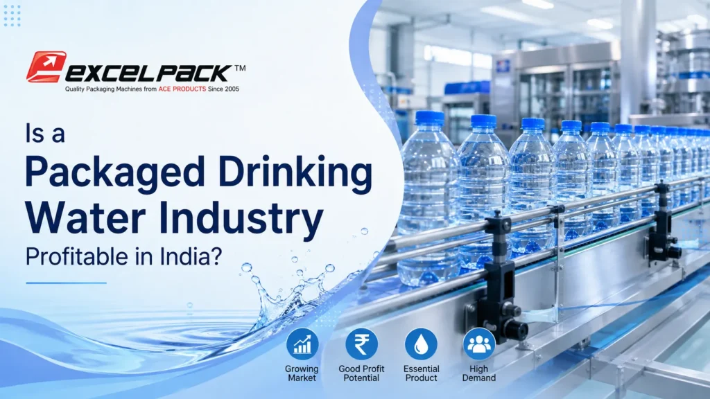 Read more about the article Is a Packaged Drinking Water Industry Profitable in India? Complete Guide to Investment, Water Bottle Business Profit, Market Potential, and the Role of Shrink Packaging Machine